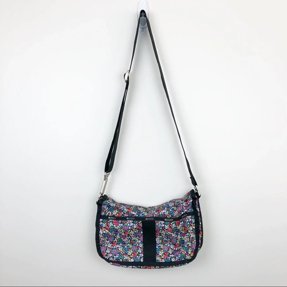 Lesportsac Floral Multicolor Crossbody Hobo Bag - Black Strap